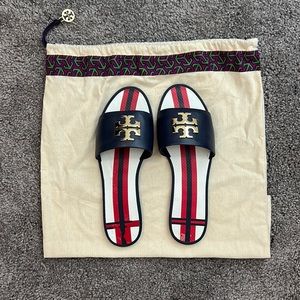 Tory Burch navy, red, and white sandals (slides). Size 8